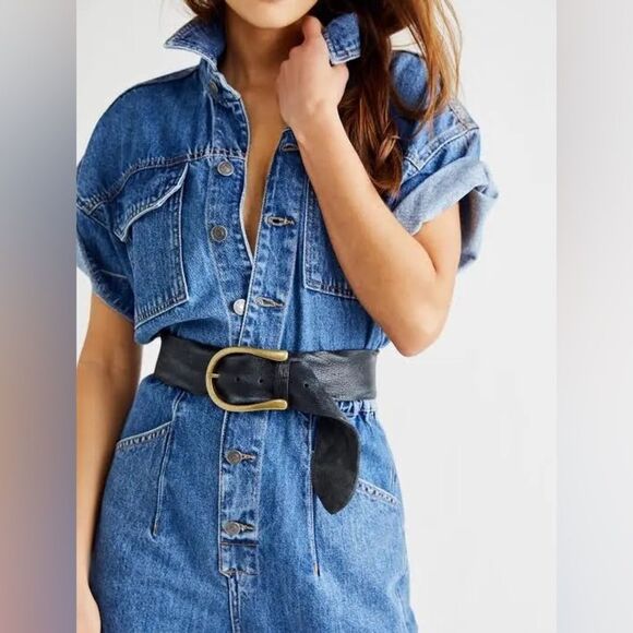 Free People WTF Roseberry Belt – Black Buff Distressed Leather NEW NWT Size M/L - Picture 4 of 7